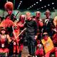 Rob Liefeld with a whole bunch of Deadpools at Los Angeles Comic Con in 2018.